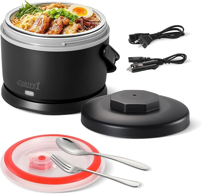 Electric Lunch Box for Adults 40 oz Portable Food Warmer 12V/24V/110V/220V Heated Lunch Box for Work, Office, Car, Travel, Home Use (Black)