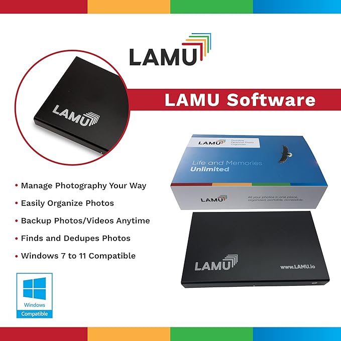 LAMU Portable Digital Photo Organizer - Digital Picture Manager for Windows - Software to Easily Organize Your Photos and Videos - Digital Photo Storage - 1 Terabytes (Charcoal Black)