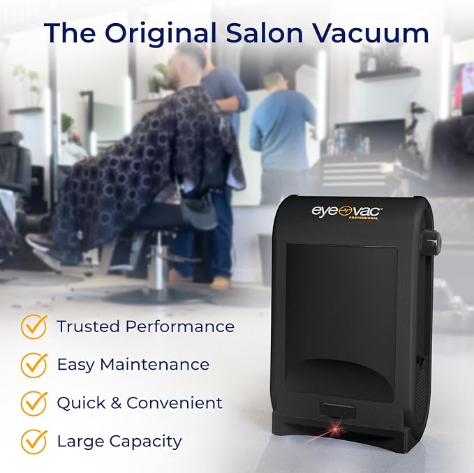 EyeVac Pro & Squeegee Broom Bundle - Touchless Vacuum Automatic Dustpan - Squeegee Multisurface Sweeping - Great for Salon Pet Hair Dirt, Corded Canister Vacuum, Bagless, 1400 Watt (Black w/Broom)