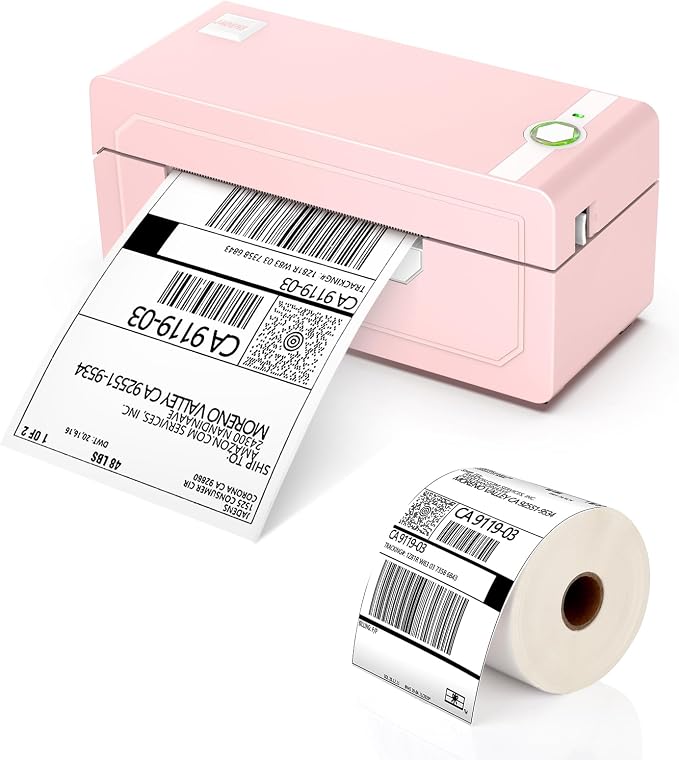 JADENS Pink Thermal Label Printer & 1 Roll Thermal Labels