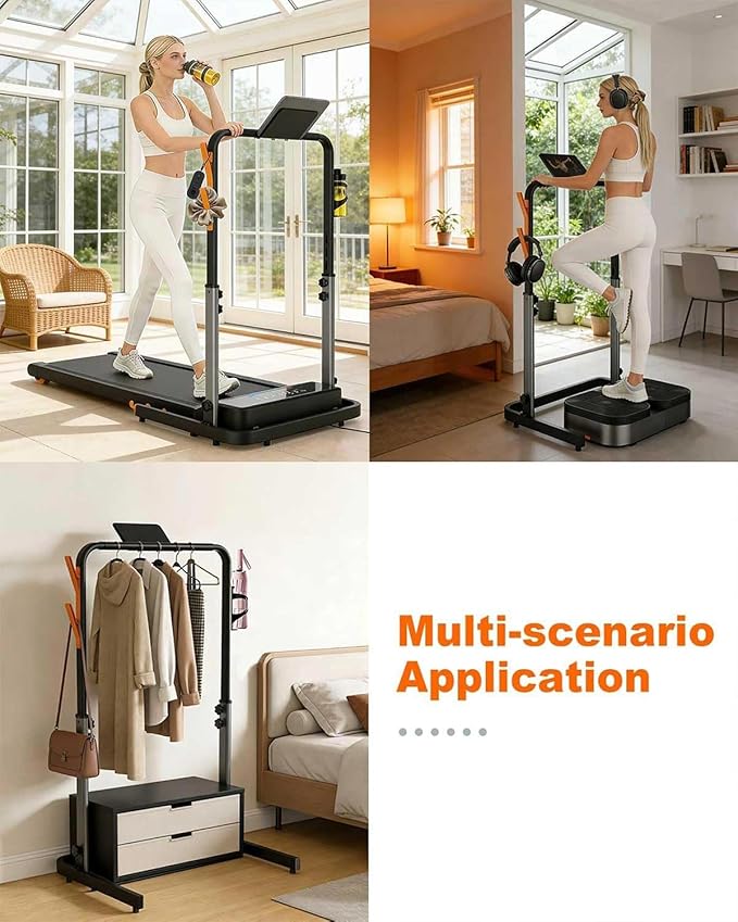 Walking Pad Handle Bar Attachment Only, Compatible with Walking Pads 22.4" Wide, Adjustable Treadmill Handrail with Phone/Cup Holder & Towel Hooks, Overbold Stable, Easy Assembly, Black