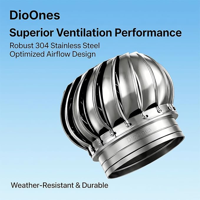 Stainless Steel Turbine Roof Ventilator, 11 Inch | 304 Grade Metal, Wind Turbine Cap, Attic Exhaust Vent, Rainproof, Silent Operation