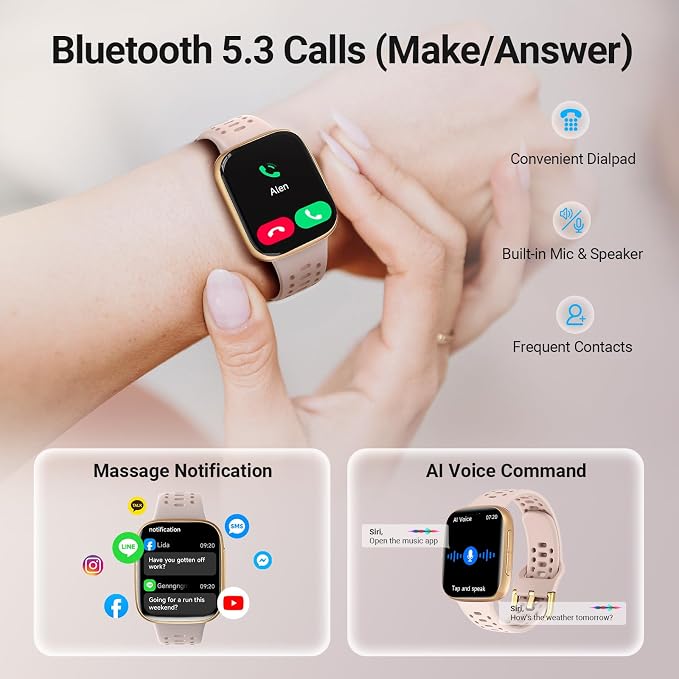 Smart Watches for Women Android iPhone (2 Bands), [1.85" AMOLED Screen] Smartwatch Fitness Tracker 3ATM Waterproof with Bluetooth Calls, AI Voice, Heart Rate/SpO2/Sleep Monitor, 7 Days Battery
