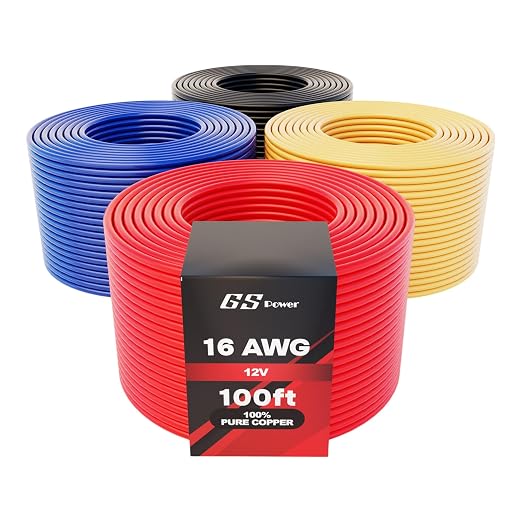 GS Power 16 Gauge Wire 400ft Oxygen Free, 4 Colors OFC Pure Copper Electrical 12v Low Voltage Speaker Wire Spool, 16AWG for Electric Automotive Trailer Stereo RC Car Home Theater LED Lamp Wiring