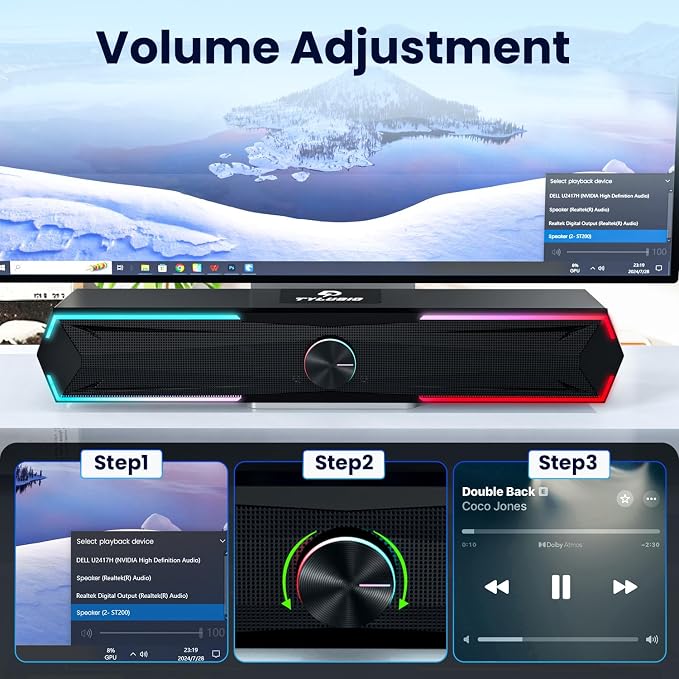 Tylubio Computer Speakers for Pc Desktop with Clear Sound, Flowing LED PC Speaker for Computer Desktop Laptop Monitor, Bluetooth & USB Input Black
