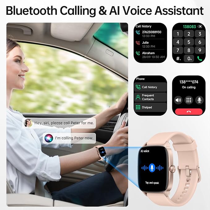 Smart Watches for Women Men with Bluetooth Call & AI Voice, 1.85" HD Fitness Tracker with Heart Rate SpO2 Sleep Monitor, 100+ Sports Modes,Mini Games, IP68 Waterproof Smartwatch for Android iOS Phones