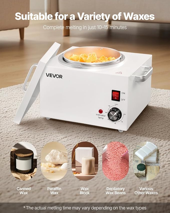 VEVOR Single Wax Warmer, 3000ML 300W Professional Wax Warmer for Hair Removal, 32 ℉- 248 ℉ Adjustable & Non-Stick Waxing Heater Pot with 100PCS Waxing Sticks for Home Use, Beauty Salon, Spa