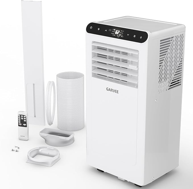 Garvee 10000BTUs Portable Air Conditioner for 450 Sq.Ft Max.Portable AC Unitwith Dehumidifier, Fan, Sleep, 24H Timer&Installation Kit, DOE Certified, Ceer 6.6,48dB,Remote Control,White