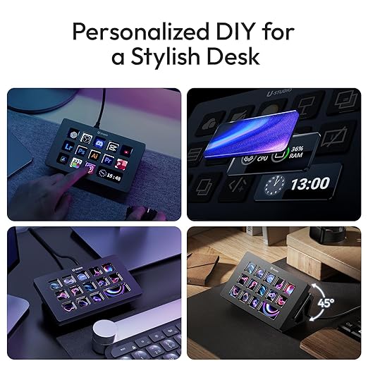 ULANZI D200H Stream Controller & USB C Docking Station with Stand Base, 14 Keys Macro Keyboard with 7-in-1 Hub Deck Dock, SD/TF Card Reader, Customerable LCD Key for Live/Gaming/Editing/Office