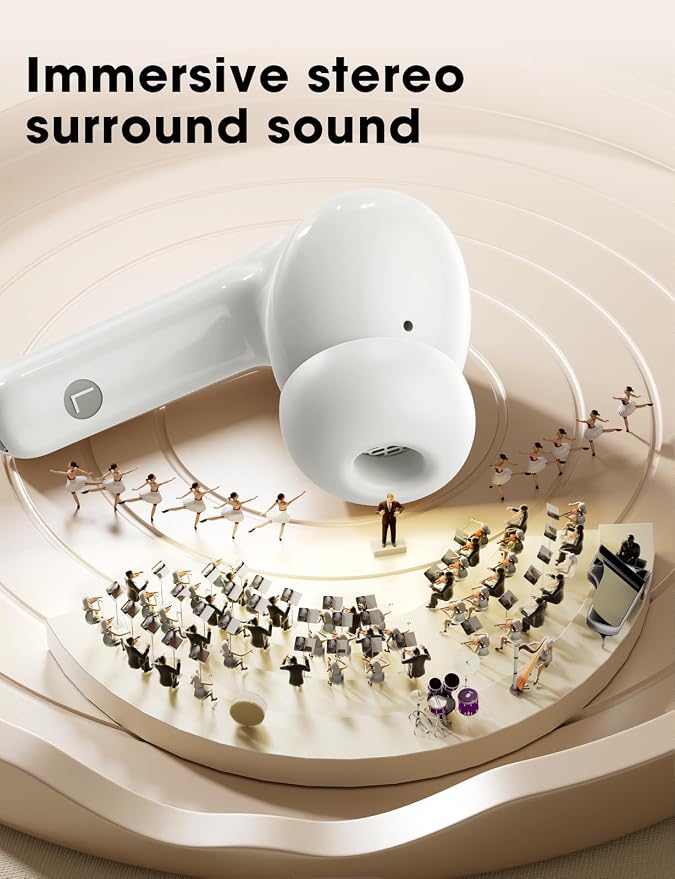 Wireless Earbuds Bass Stereo Headphones Bluetooth 5.3 Ear Buds, 48H Playtime, LED Display in Ear Earphones with Mic, IPX7 Waterproof, Touch Control Lightweight for iPhone/Sports/Laptop BrightWhite