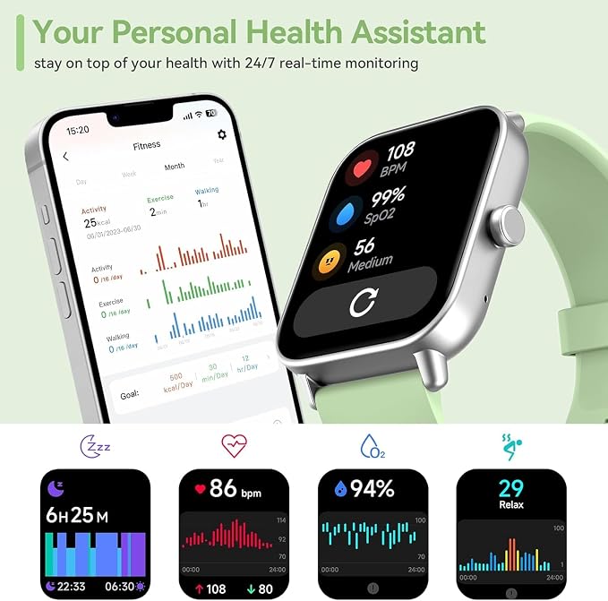 aeac Smart Watches for Women Men Android & iPhone, Alexa Built-in, 1.8" Touch Screen Smartwatch with Answer/Make Calls, Fitness Watch with IP68 Waterproof Heart Rate/Sleep Monitor, 120+ Sport Modes