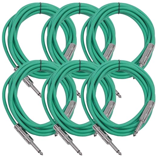 Seismic Audio SASTSX-10Green-6PK 10-Feet TS 1/4-Inch Guitar, Instrument, or Patch Cable, Green