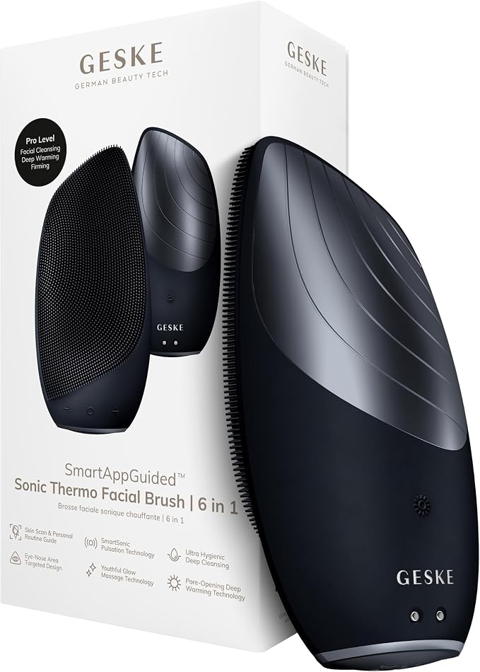 GESKE SmartAppGuided Sonic Thermo Facial Brush | 6 in 1 | Skin Cleansing | Cleansing Brush with Thermal Function | Electric Facial Massager