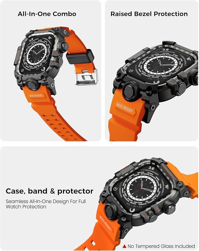 amBand Rugged Case with Band for Apple Watch 45mm, Compatible with Apple Watch (iWatch) Series 9/8/7, Military Grade Shockproof Bumper Cover, Tactical Band for Men, Orange