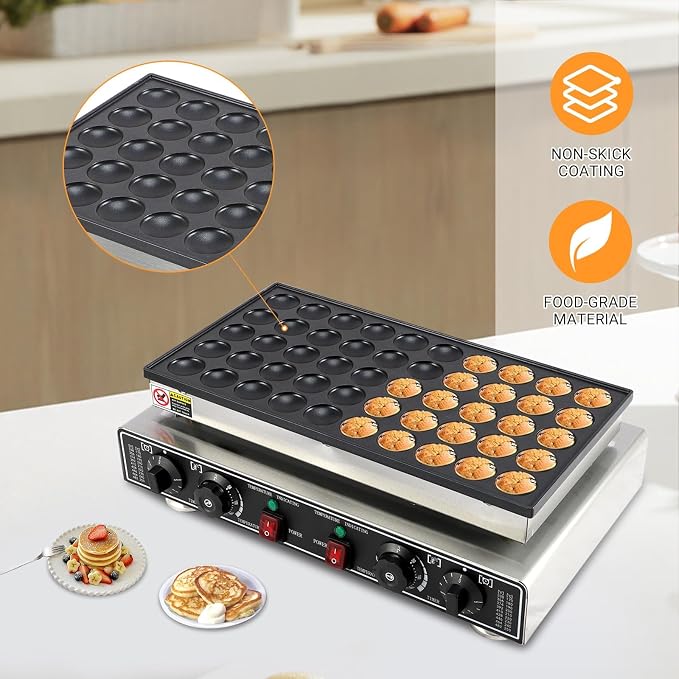 50 Pcs 1.77-Inch Mini Pancake Maker, 1800W Electric Nonstick Griddle with Temp & Time Control, Stainless Steel, for Home & Commercial Use – Perfect for Poffertjes, Dorayaki
