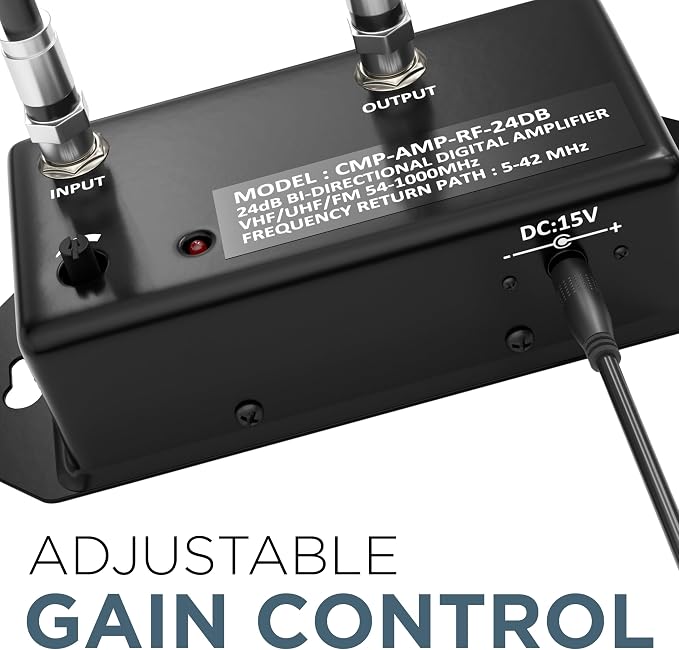 THE CIMPLE CO - TV Antenna Amplifier Kit with Coax - Digital TV Signal Booster with RG6 Coaxial Cable - Adjustable Gain, 24 dB Distribution, NTSC, ATSC, FM, UHF, VHF, 1000 MHz - Indoor Use Only