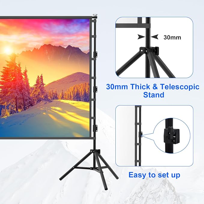 Outdoor Projector Screen with Stand, 150 inch Portable Projection Screen Wrinkle-Free 16:9 4K Rear Front Movie Screen with Carry Bag for Indoor Home Theater, Camping and Backyard Entertainment 150inch