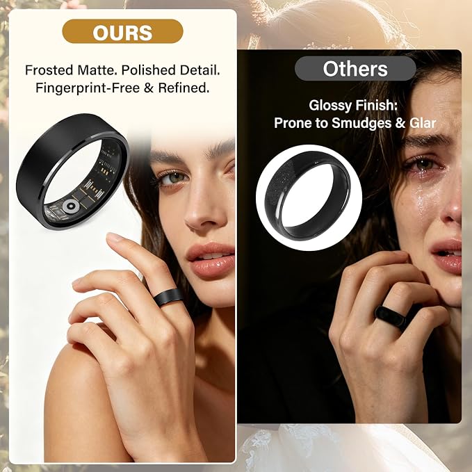 Smart Fitness and Activity Ring for Men and Women – Track Heart Rate, Sleep, Stress, Steps & More, Waterproof Fitness Tracker for iPhone and Android, No Subscription Fee, Black 10#