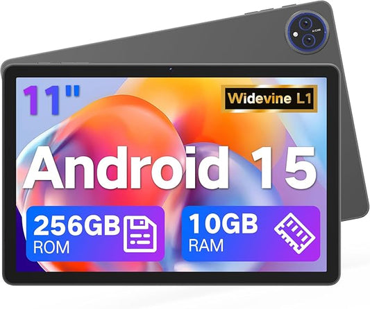 JUNYANG 11 Inch Android 15 Tablet with Gemini AI, 256GB ROM 10GB RAM, Octa-Core, HD IPS Display, WiFi 6, USB OTG, Dual Cameras, 8000mAh Battery – Lightweight Tablet for Gaming, Entertainment & Work