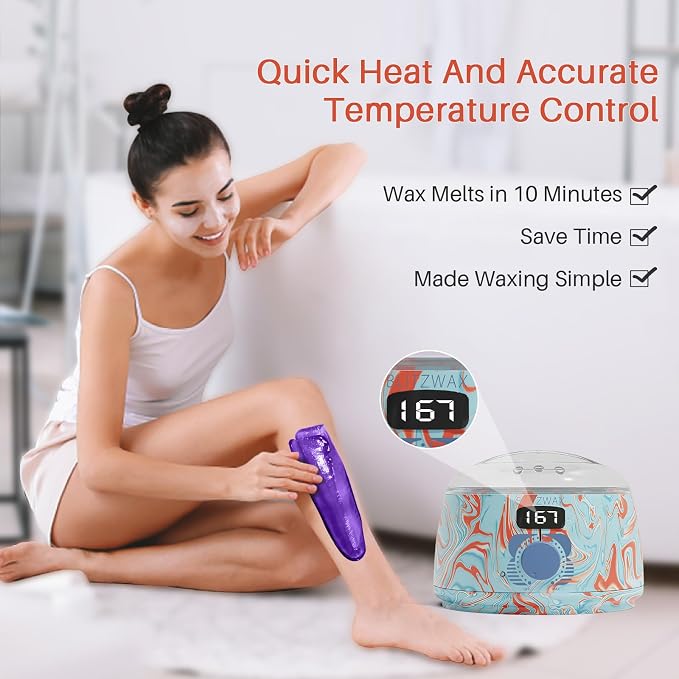 BLITZWAX Brazilian and Bikini Waxing Kit for Women, Hard Wax Warmer for Face, Legs and Body, At Home Hair Removal Kit, Beginner Friendly, Effective on Coarse Hair, Pool Swirl Design