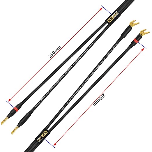 WORLDS BEST CABLES 5 Foot WBC-GOLD-LOCAP-SPKR-12 AWG - Low-Capacitance - Low-Inductance - High Purity OFC - Audiophile HiFi Speaker Cable Pair with Eminence Gold Banana (x2) & Spade (x2) Plugs