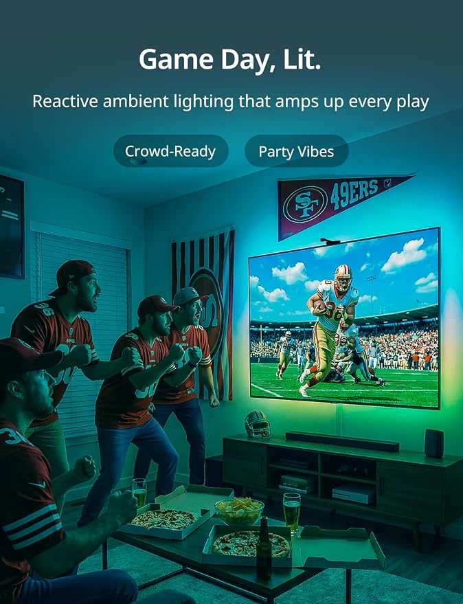Ailofy TV Backlight with Camera for 55-65" TVs, 12.5ft LED Strip Lights, Real-Time Full-Screen Sync for Movies, Gaming & Music, Smart Bias Lighting, Works with Alexa & Google Assistant, App Control