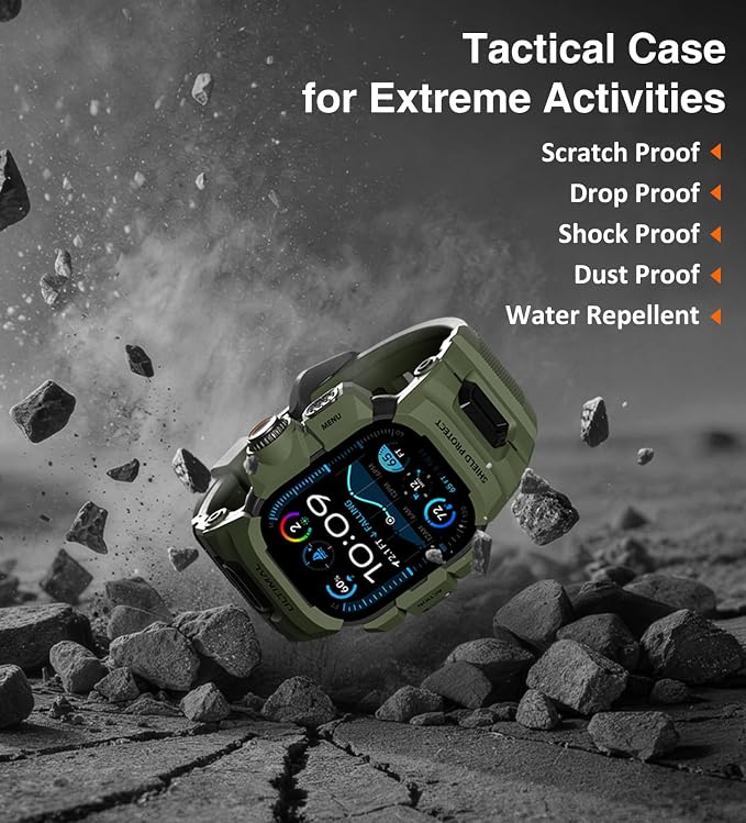ULTIMAL Rugged Case with Band for Apple Watch 49mm,Compatible with Apple Watch Ultra 3/2/1, Military Grade Shockproof Bumper Cover for iWatch Tactical Band Men (49mm,Green)