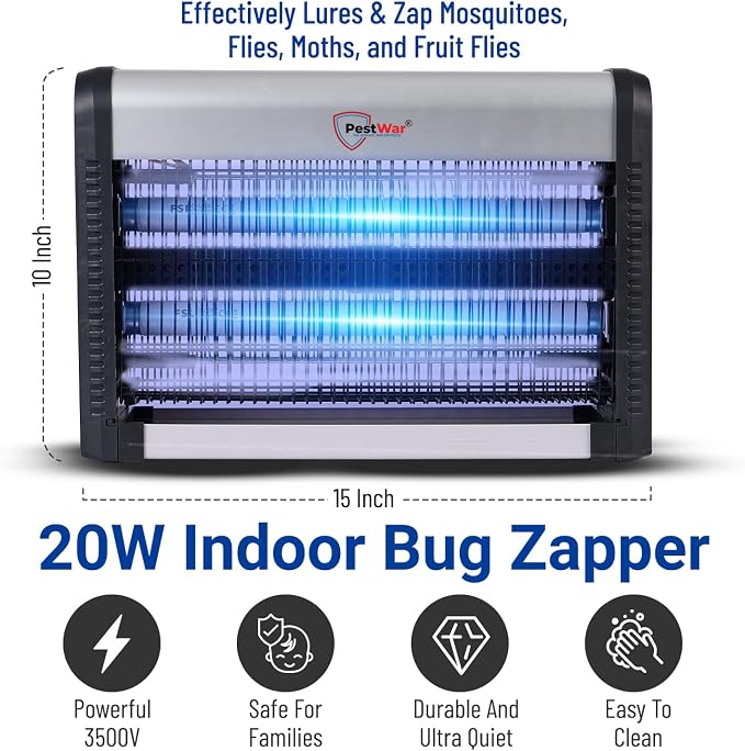 Advanced 2-in-1 Indoor Bug Zapper, Powerful 3500V Flying Insect Zapper, Built-in Bait Tray, Uses 2-in-1 Methods to Attract & Zap Fruit Flies, Mosquitoes, Flies, Gnats, Moths, & More. - 2 Free Bulbs