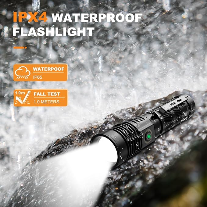 Hoxida Rechargeable Tactical Flashlights High Lumens - 1500 Meters Long Beam Super Bright LED Magnetic Flashlight USB Zoomable 5Modes Small Long Beam Spotlight Flashlight for Hiking, Camping