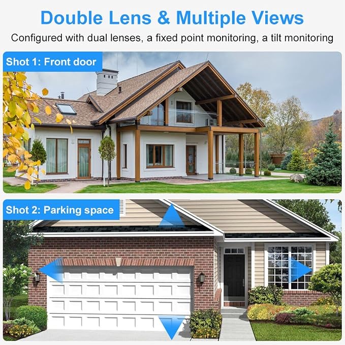 PTZ 2.4G/5G WiFi Outdoor security wireless 2X3MP Dual Lens Linkage Human Detect Pan tilt Digital zoom Auto Tracking Home Surveillance Camera 2-way audio 10M color night vision cable to outlet ICsee