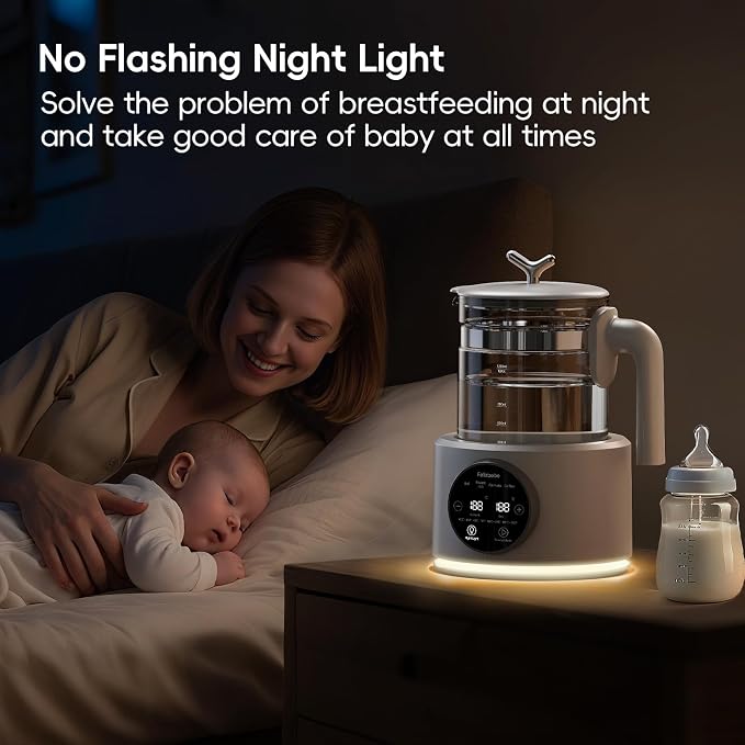 Baby Instant Warmer, Baby Milk Warmer Glass Electric Kettle Boiler with Night Light, Accurate Temperature Control for Formula, 1.2L Glass Water Warmer Breastmilk,Boil Coffee,Tea, 24H Insulation