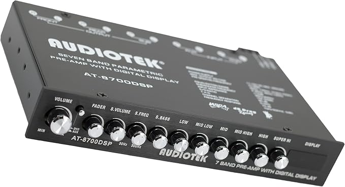 Audiotek 8700DSP 1/2 Din 7 Band Car Audio Equalizer EQ Front, Rear + Sub Output, Up to 7V RMS of Output, Gold-Plated RCA connectors for Best Audio Output for Car, Boat, RV, RTV, Motorcycle