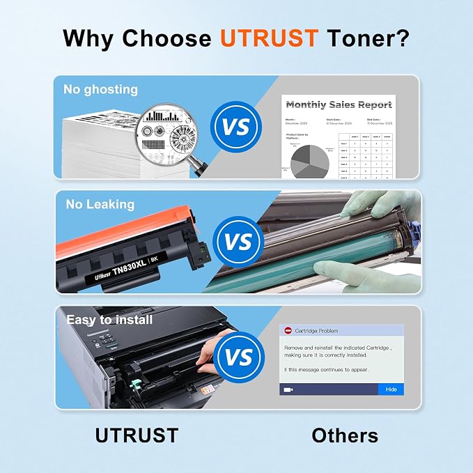 Compatible TN830XL Toner Cartridge Replacement for Brother TN830XL TN830 830XL Toner Work with Brother DCP-L2640DW HL-L2460DW HL-L2480DW HL-L2400D HL-L2405W MFC-L2820DW Printer 4 Pack TN830 High Yield
