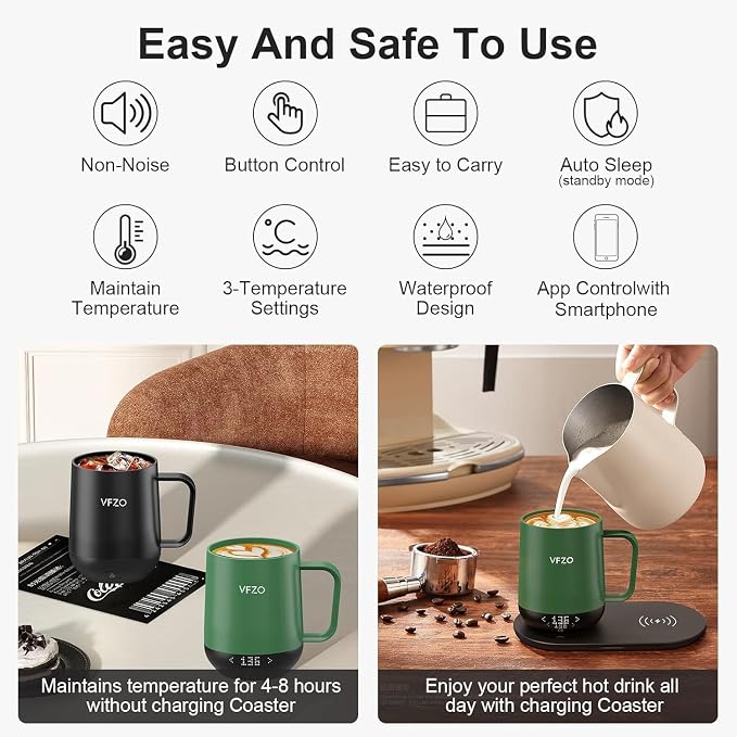 Temperature Control Smart Mug, Self Heating Coffee Mug LED Display, 180 Min Battery Life - Hot up to 149℉ Fast Wireless Charger Base Improved Design(12oz, Turquoise)