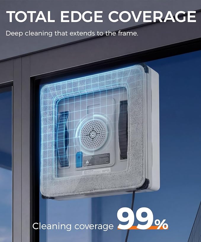 FRUITEAM Automatic Window Cleaning Robot with Smart Edge Recognition and Path Planning, with 4 Water Spray, APP and Remote Control, Triple Safety System Anti-Drop for Windows, Doors & Glass