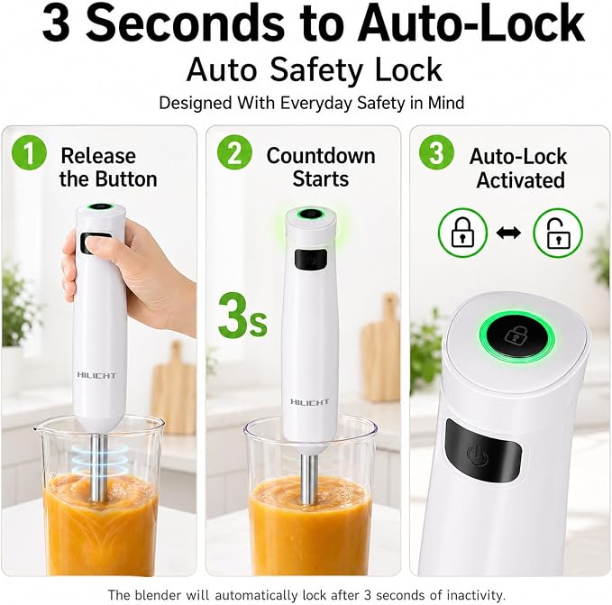 Cordless Immersion Hand Blender (Stick Blender) – Smooth, Controlled Blending for Everyday Cooking, 12V Brushless Motor, Pressure-Sensitive Variable Speed, USB-C Rechargeable, Easy-Clean (White)