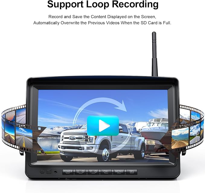Fookoo 1080P 9" Wireless Backup Camera System, 9" HD Dual/Quad Split Monitor with Recording, IP69 Waterproof Rear View Front View Cameras with Parking Lines, Suits for RV/Truck/Trailer/Van/Bus(DW902)