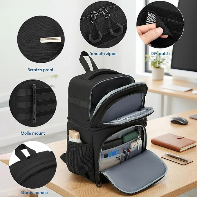 Insulated Lunch Backpack for Men, Tactical Cooler Backpack, Double Deck Leak Proof RFID Backpack Coolers for Work, Camping, Hiking & Picnic (Black)
