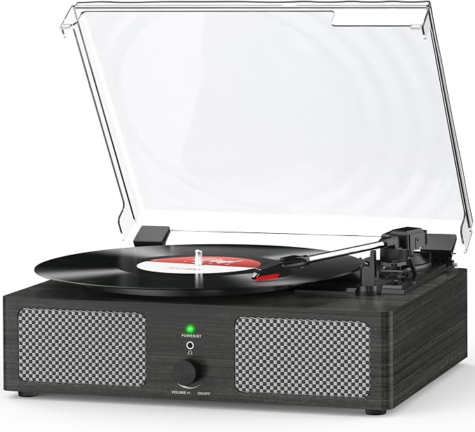 Vinyl Record Player Wireless Turntable with Built-in Speakers and USB Belt-Driven Vintage Phonograph Record Player 3 Speed for Entertainment and Home Decoration Black