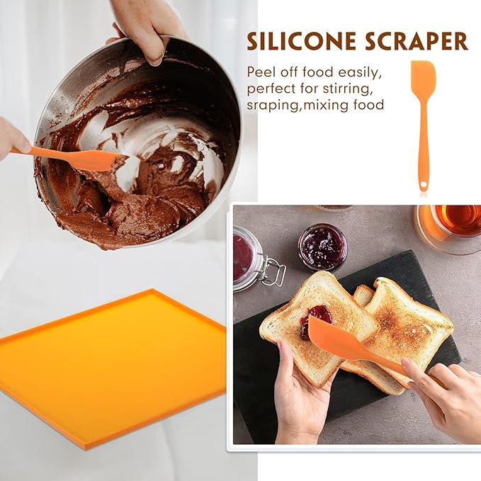 Thenshop 8 Silicone Dehydrator Mats & 10 Mesh Dryer Mats and 1 Baking Scraper, Reusable Non Stick Silicone Dehydrator Tray with Edge for Baking Fruits Meat Vegetables(Orange)