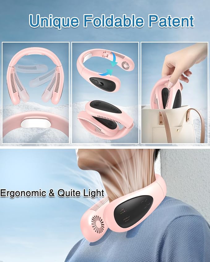 Neck Air Conditioner, Portable Neck Fan with Cooling Plate 360°Cooling Airflow, 5000mah Rechargeable USB Fan Hands Free Bladeless Wearable Foldable Mini Fan for Men Women Home Office Outdoor