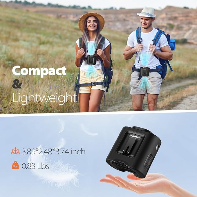 AddAcc Portable Waist Fan - 14500mAh Rechargeable Battery, 67Hrs Cooling Belt Fan, 5 Powerful Speed & 360° Rotatable, Hands-Free Clip On Waist With LED Light for Work Gift Camping Travel Outdoor