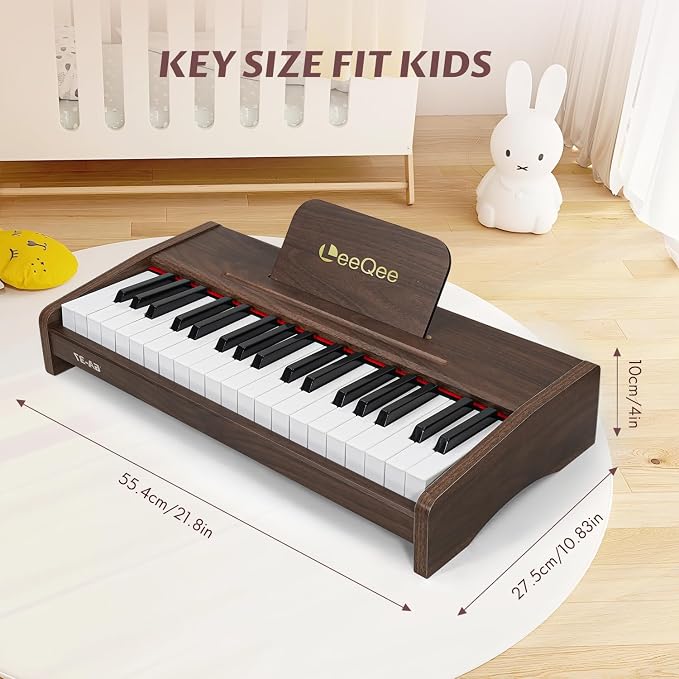LeeQee 37-Key Wooden Kids Piano Keyboard Education Instrument Toy for Kids | Electronic Music Toy with Pro Sound, Educational Learning Modes - Best Toddler Educational Gift for Musicians 3+
