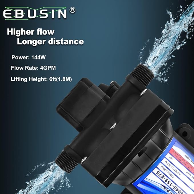 RV Water Pump Replace for 4048-153-E75 ，12V 4 GPM, 55 PSI, 10 Amps Automatic Demand Diaphragm Pump,Compatible with RV Caravan Marine Yacht