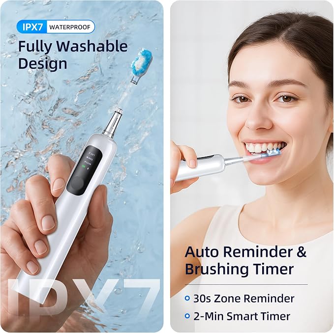 SYNHOPE 60° Oscillating Sonic Electric Toothbrush, Rechargeable Battery & Fast Charge [Oscillation 60° Swing Amplitude] 3 Brush Heads, IPX7 & Teeth Whitening Ultrasonic Cleaning Tooth Brush.