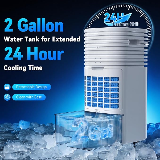 Portable Evaporative Cooler with 4 Modes&3 Speeds, 15H Timer, 2Gal Tank for 24H Cooling Swamp Cooler, 4Ice Packs, 1800CFM, 120°Swing, Remote Evaporative Air Cooler for Indoor Bedrooms