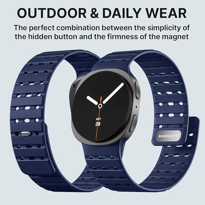 Bandletic Magnetic Silicone Watchband Compatible with Samsung Galaxy Watch 8 40mm 44mm / 8 Classic 46mm 2025, No Gap Soft Breathable Replacement Strap for Men Women, Navy Blue
