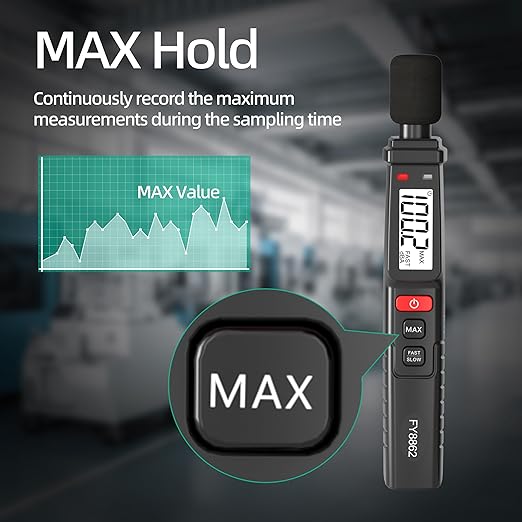 Decibel Meter,Mastfuyi Digital Sound Level Meter Portable Sound Meter 30–130 dB MAX Data Hold with LCD Display Backlight A Weighted for Home,Office,Factory,Noisy Neighbors,Black
