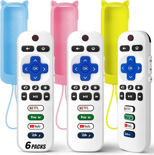 (Pack of 3) Replacement Remote Only for Roku TV with Soft Silicone Protective Cover (Glow in The Dark), Universal Remote for TCL/Onn/Hisense/Sharp/Element/Philips Roku Smart TV (Elegant White)