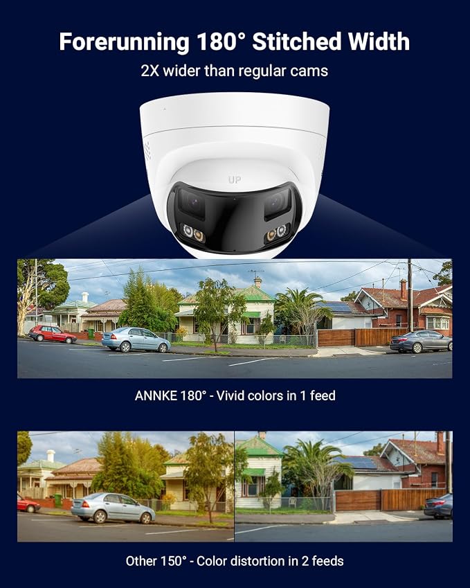 ANNKE FCD600 PoE Security Camera Outdoor with Dual-Lens 180° Filed of View, 6MP IP Surveillance Camera Support Color Night Vision, Person/Vehicle Detection, Two-Way Talk, Built-in SD Card Slot
